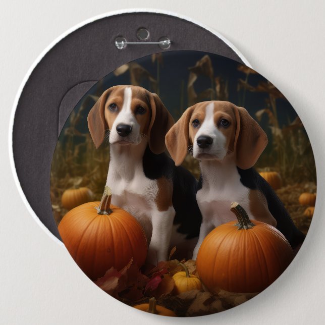 American English Foxhound Puppy Autumn Delight Button (Front & Back)