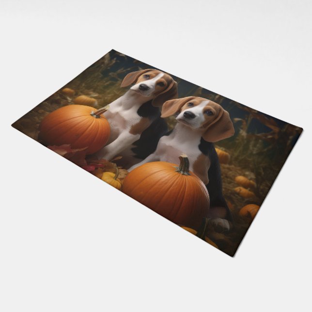 American English Foxhound Puppy Autumn Delight Doormat (Angled)