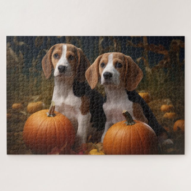 American English Foxhound Puppy Autumn Delight Jigsaw Puzzle (Horizontal)
