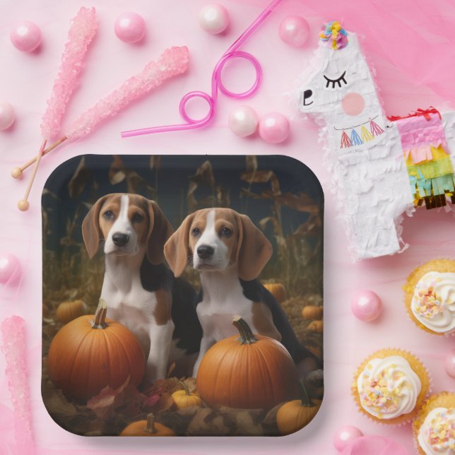 American English Foxhound Puppy Autumn Delight Paper Plates (Party)