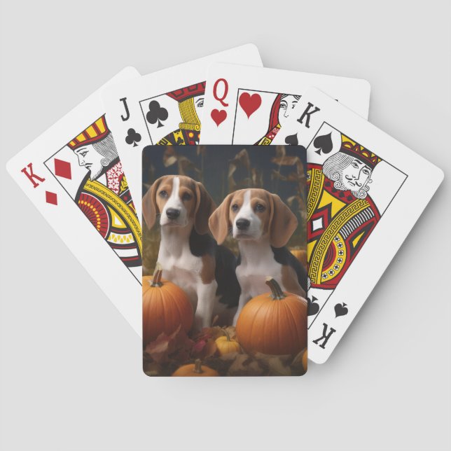 American English Foxhound Puppy Autumn Delight Poker Cards (Back)