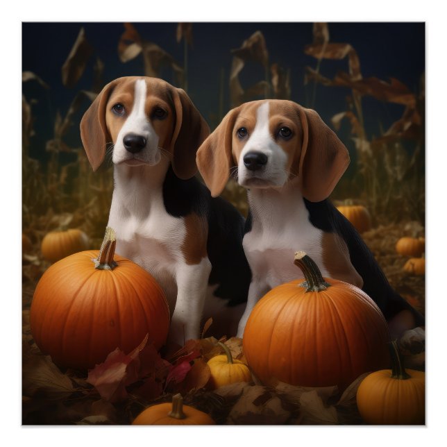 American English Foxhound Puppy Autumn Delight Poster (Front)