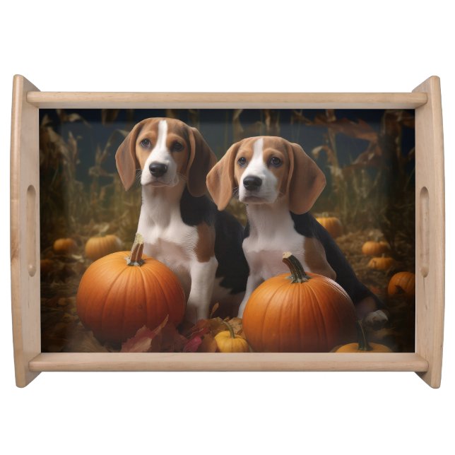 American English Foxhound Puppy Autumn Delight Serving Tray (Front)