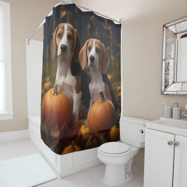 American English Foxhound Puppy Autumn Delight Shower Curtain (In Situ)