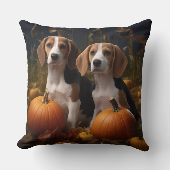 American English Foxhound Puppy Autumn Delight Throw Pillow (Front)
