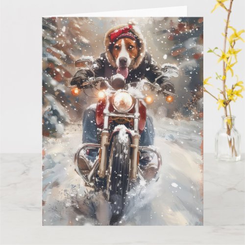 American English Foxhound Riding Bike Christmas Card