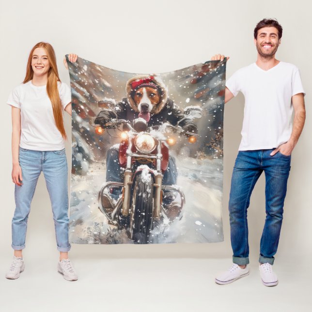 American English Foxhound Riding Bike Christmas Fleece Blanket (In Situ)