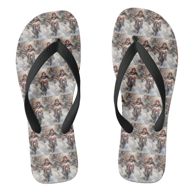 American English Foxhound Riding Bike Christmas Flip Flops (Footbed)