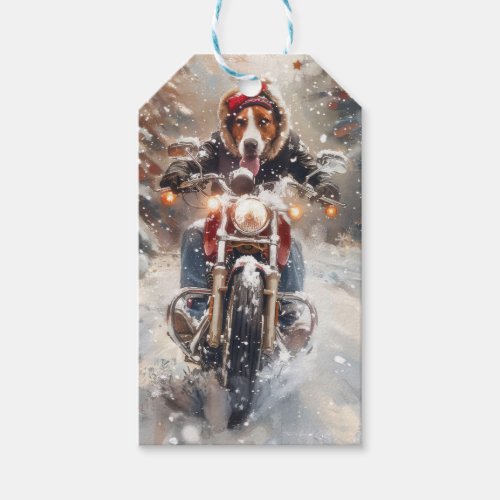 American English Foxhound Riding Bike Christmas Gift Tags