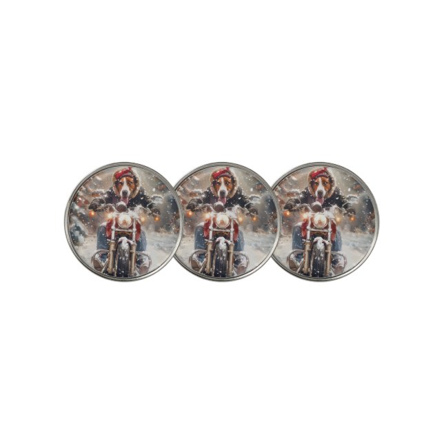 American English Foxhound Riding Bike Christmas Golf Ball Marker (3 Up)
