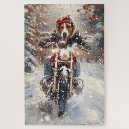 American English Foxhound Riding Bike Christmas Jigsaw Puzzle