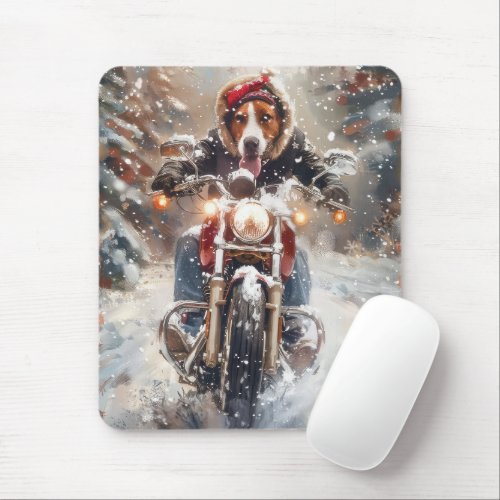 American English Foxhound Riding Bike Christmas Mouse Pad