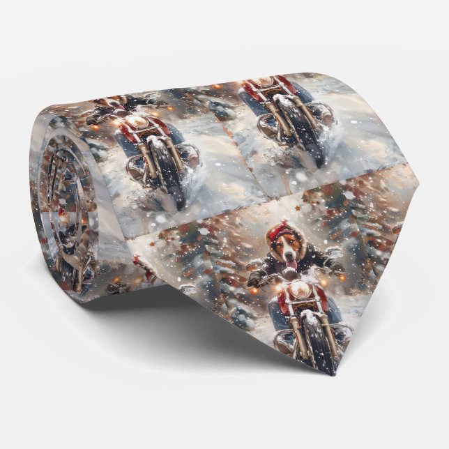 American English Foxhound Riding Bike Christmas Neck Tie (Rolled)