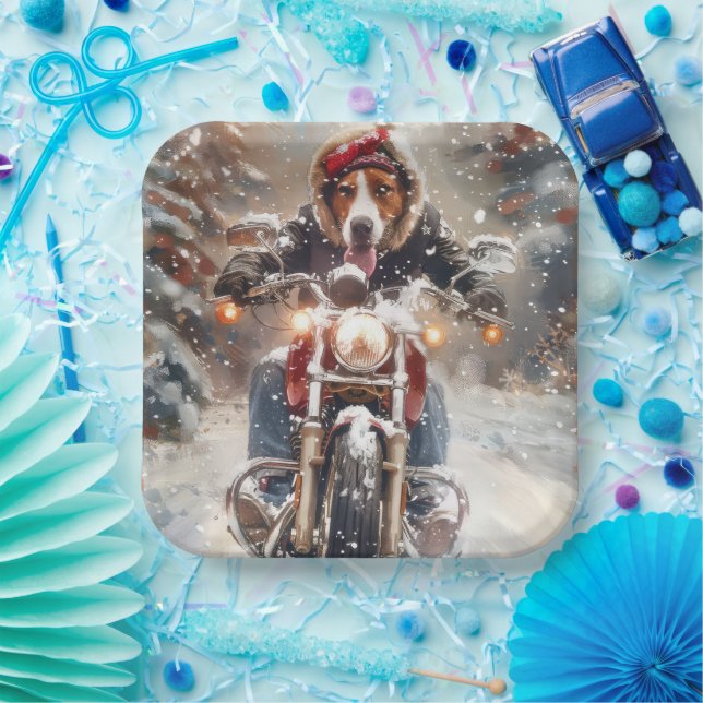 American English Foxhound Riding Bike Christmas Paper Plates (Party)