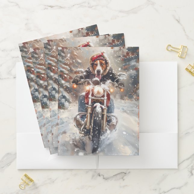 American English Foxhound Riding Bike Christmas Pocket Folder (In Situ)