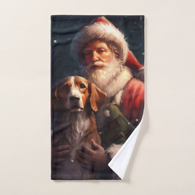 American English Foxhound Santa Claus Christmas Bath Towel Set (Hand Towel)