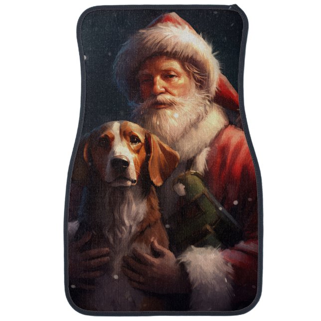 American English Foxhound Santa Claus Christmas Car Floor Mat (Front)