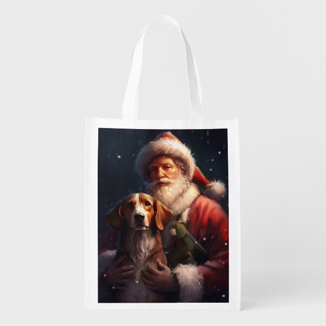 American English Foxhound Santa Claus Christmas Grocery Bag (Front)