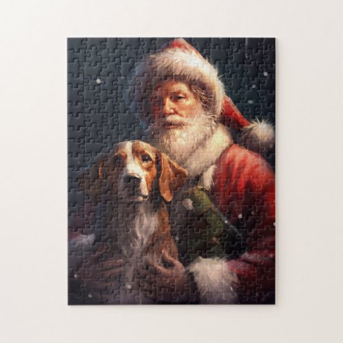 American English Foxhound Santa Claus Christmas Jigsaw Puzzle