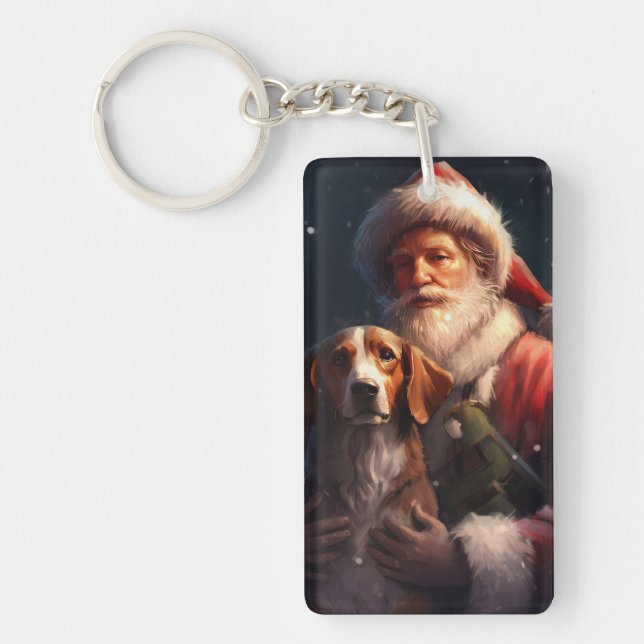 American English Foxhound Santa Claus Christmas Keychain (Front)
