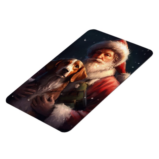 American English Foxhound Santa Claus Christmas Magnet (Left Side)