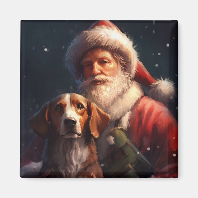 American English Foxhound Santa Claus Christmas Magnet (Front)