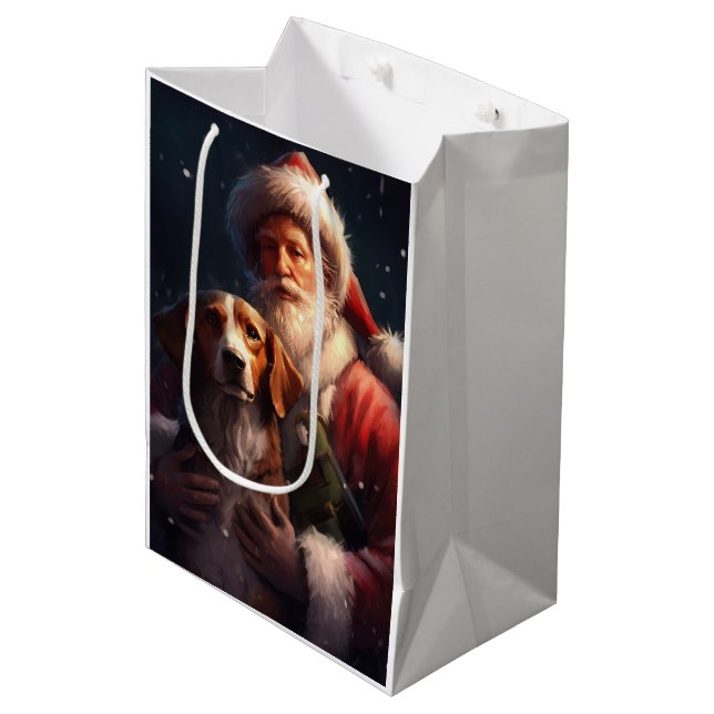 American English Foxhound Santa Claus Christmas Medium Gift Bag (Front Angled)