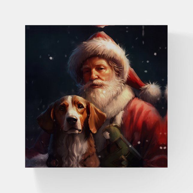 American English Foxhound Santa Claus Christmas Paperweight (Front)