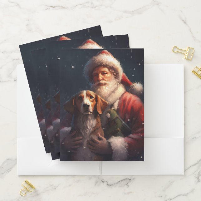 American English Foxhound Santa Claus Christmas Pocket Folder (In Situ)