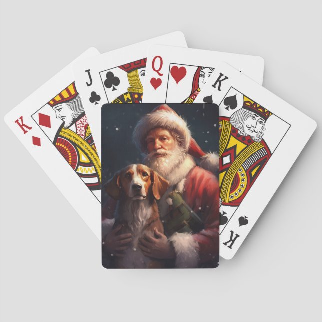 American English Foxhound Santa Claus Christmas Poker Cards (Back)