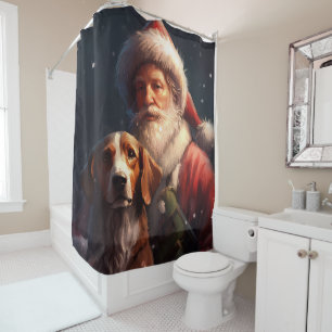 American English Foxhound Santa Claus Christmas Shower Curtain