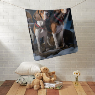 American English Foxhound Snowy Sleigh Christmas Baby Blanket