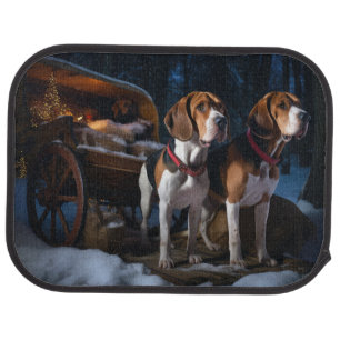 American English Foxhound Snowy Sleigh Christmas Car Floor Mat