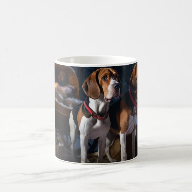 American English Foxhound Snowy Sleigh Christmas Coffee Mug (Center)