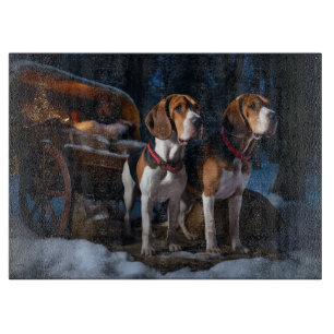 American English Foxhound Snowy Sleigh Christmas Cutting Board