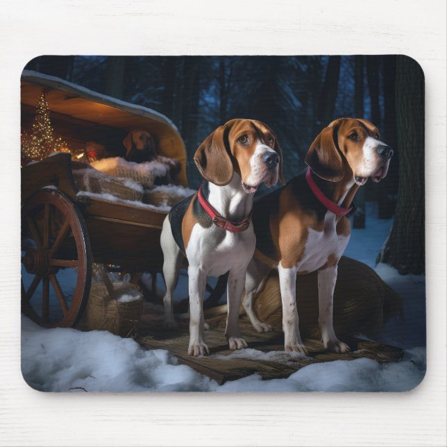 American English Foxhound Snowy Sleigh Christmas Mouse Pad (Front)