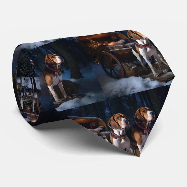 American English Foxhound Snowy Sleigh Christmas Neck Tie (Rolled)