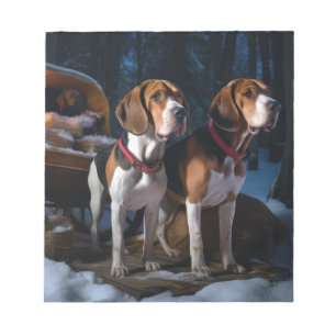 American English Foxhound Snowy Sleigh Christmas Notepad