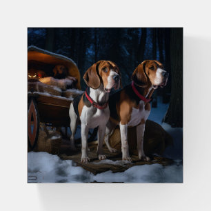 American English Foxhound Snowy Sleigh Christmas Paperweight
