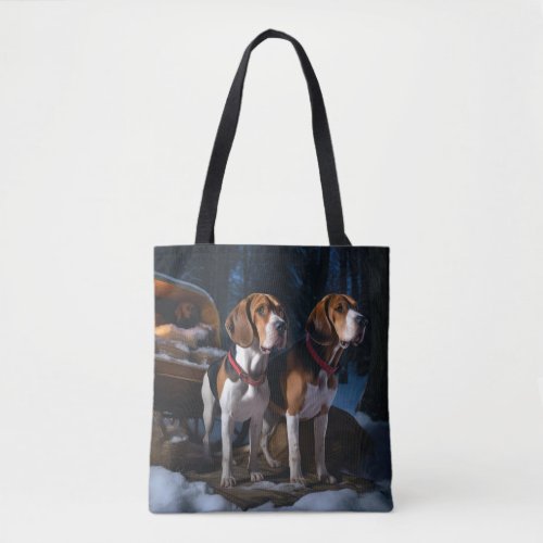 American English Foxhound Snowy Sleigh Christmas Tote Bag