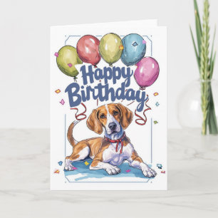 American English Foxhound with Balloons Birthday Card