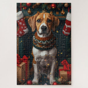 American English Foxhound With Christmas Gifts Jigsaw Puzzle