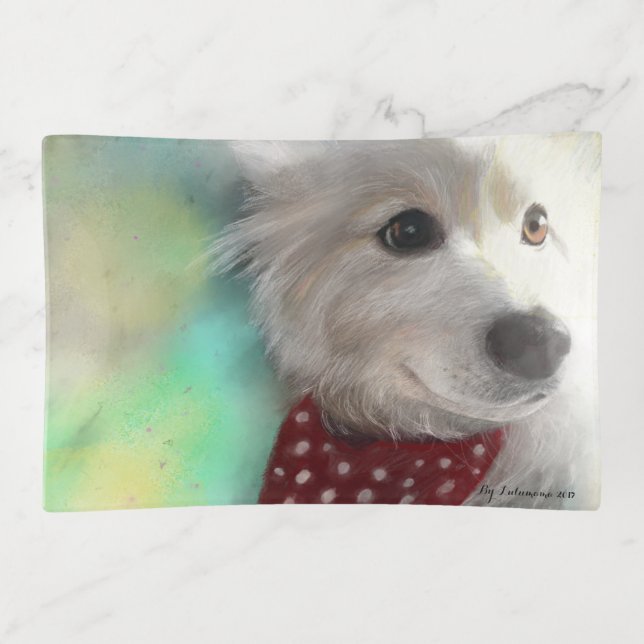 AMERICAN ESKIE w/RED BANDANA, original by Lulumama Trinket Tray (Front)