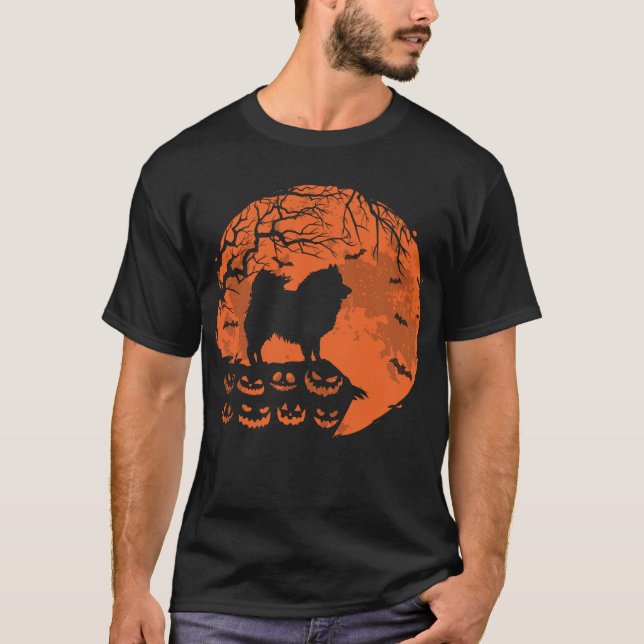 American Eskimo And Moon Halloween Dog lovers Gift T-Shirt (Front)