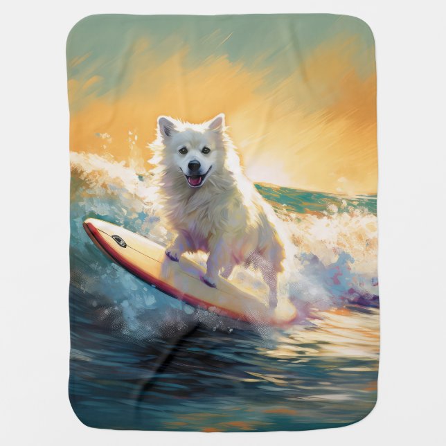 American Eskimo Beach Surfing Painting  Baby Blanket (Front)