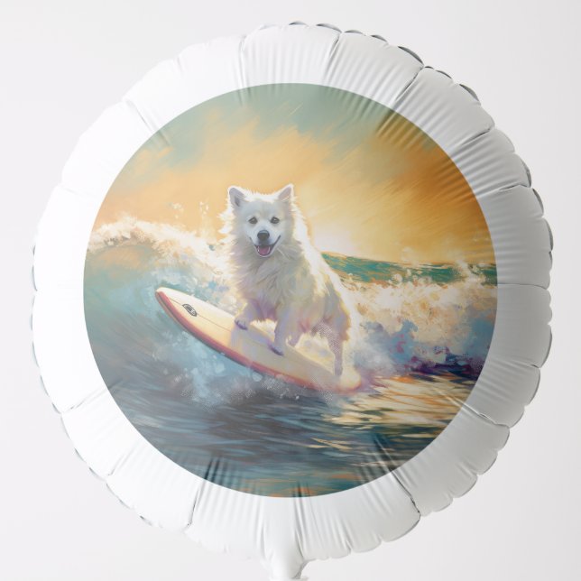 American Eskimo Beach Surfing Painting  Balloon (Front)