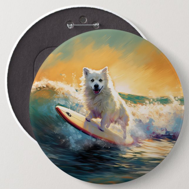American Eskimo Beach Surfing Painting  Button (Front & Back)