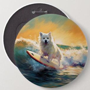 American Eskimo Beach Surfing Painting Button