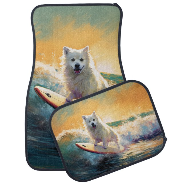 American Eskimo Beach Surfing Painting  Car Floor Mat (Set)
