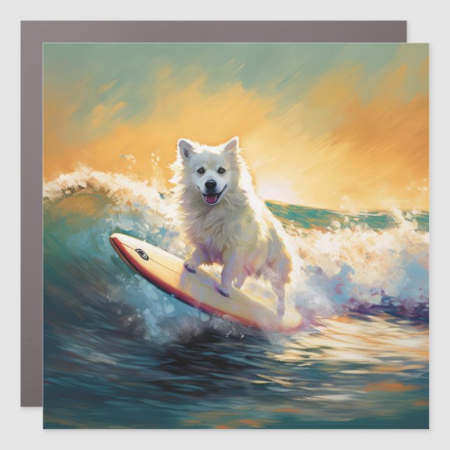 American Eskimo Beach Surfing Painting  Car Magnet (Front)